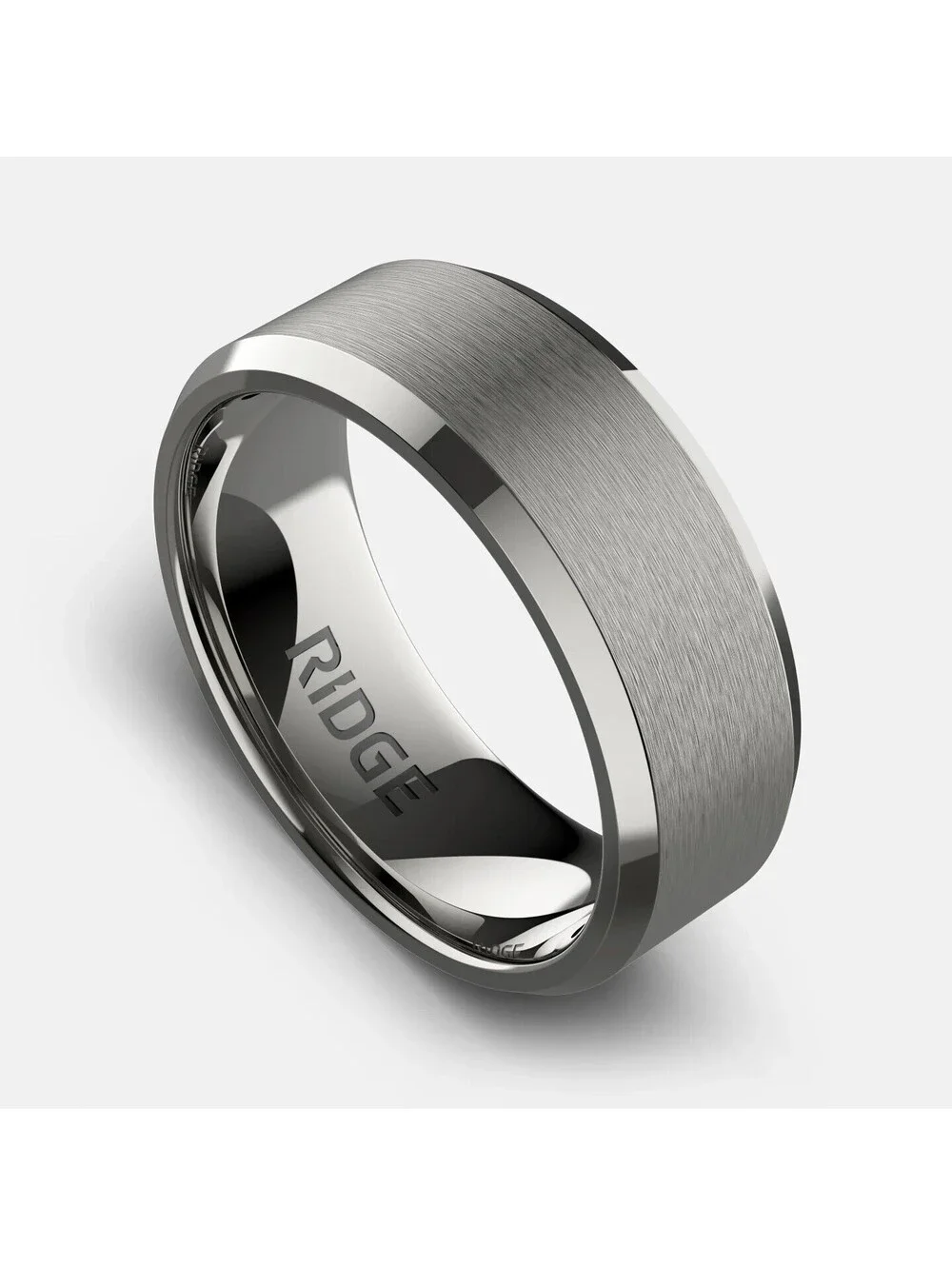 Ridge 8mm Beveled Tantalum Men’s Ring Platinum Silver Size 12.5 Wedding Band